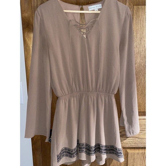 Scrap-Work Silk (70%) Size Large Brown Romper Shorts Embroidery On Hem - Picture 4 of 12